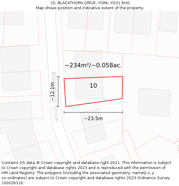 10, BLACKTHORN DRIVE, YORK, YO31 9HG: Plot and title map