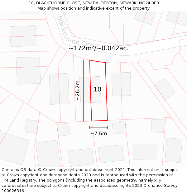 10, BLACKTHORNE CLOSE, NEW BALDERTON, NEWARK, NG24 3ER: Plot and title map