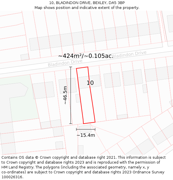 10, BLADINDON DRIVE, BEXLEY, DA5 3BP: Plot and title map