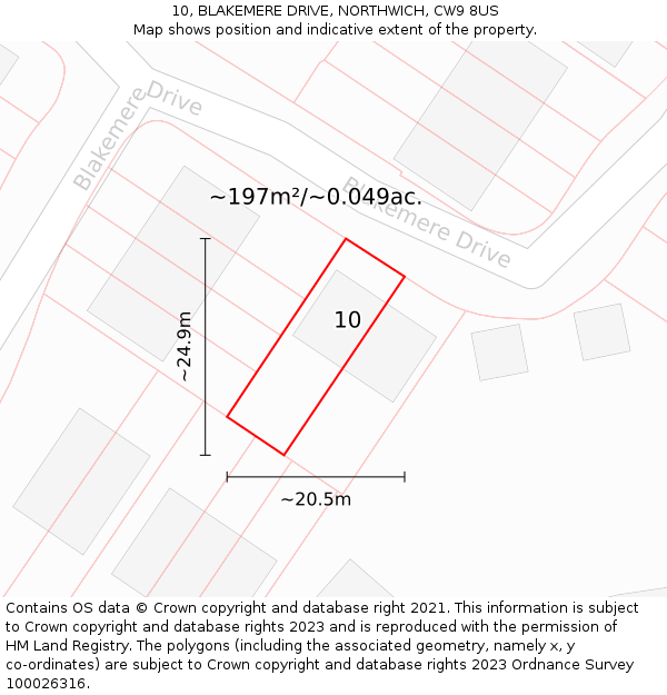 10, BLAKEMERE DRIVE, NORTHWICH, CW9 8US: Plot and title map