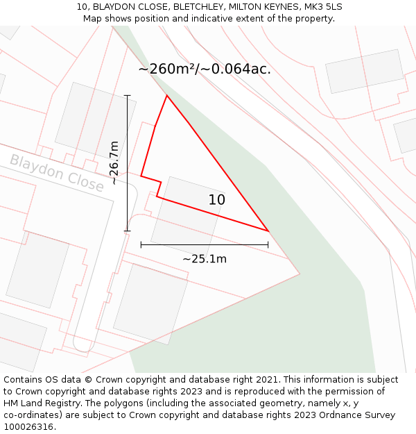 10, BLAYDON CLOSE, BLETCHLEY, MILTON KEYNES, MK3 5LS: Plot and title map