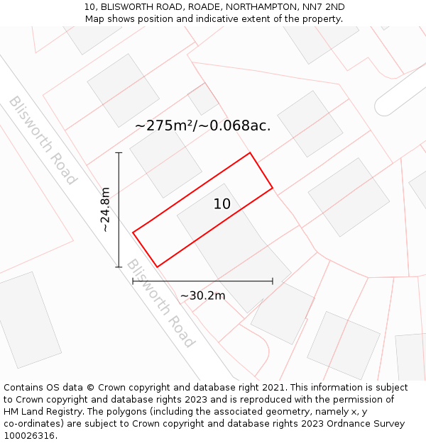 10, BLISWORTH ROAD, ROADE, NORTHAMPTON, NN7 2ND: Plot and title map