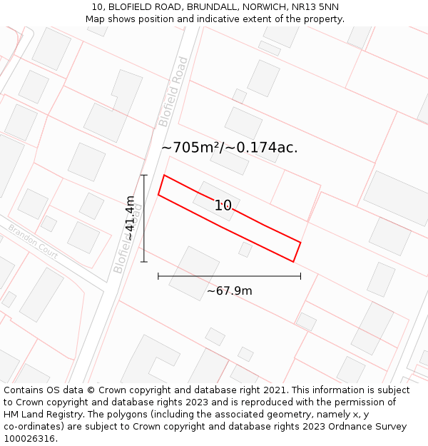 10, BLOFIELD ROAD, BRUNDALL, NORWICH, NR13 5NN: Plot and title map