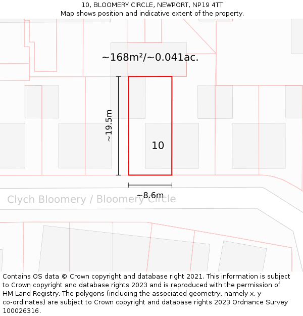 10, BLOOMERY CIRCLE, NEWPORT, NP19 4TT: Plot and title map