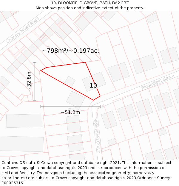 10, BLOOMFIELD GROVE, BATH, BA2 2BZ: Plot and title map