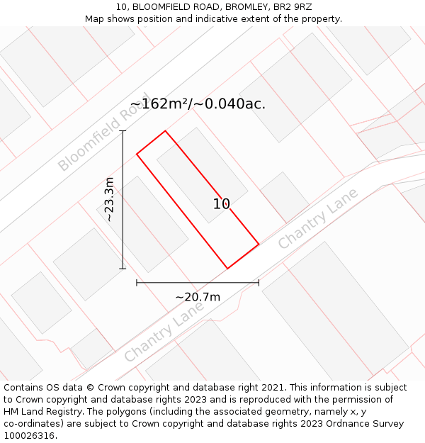 10, BLOOMFIELD ROAD, BROMLEY, BR2 9RZ: Plot and title map