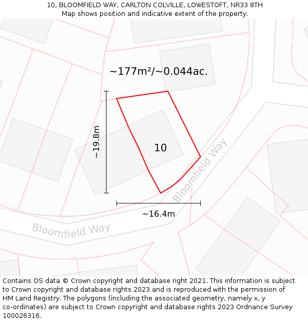 10, BLOOMFIELD WAY, CARLTON COLVILLE, LOWESTOFT, NR33 8TH: Plot and title map