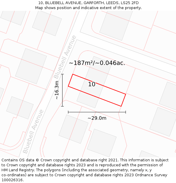 10, BLUEBELL AVENUE, GARFORTH, LEEDS, LS25 2FD: Plot and title map