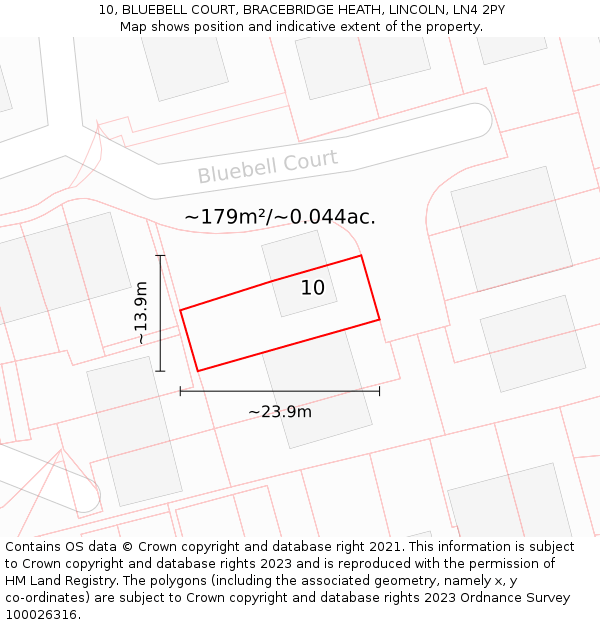 10, BLUEBELL COURT, BRACEBRIDGE HEATH, LINCOLN, LN4 2PY: Plot and title map