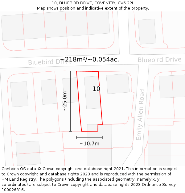 10, BLUEBIRD DRIVE, COVENTRY, CV6 2PL: Plot and title map