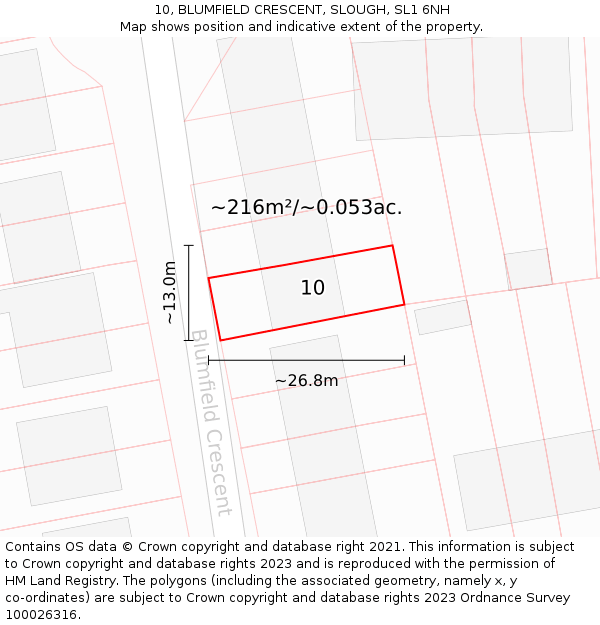 10, BLUMFIELD CRESCENT, SLOUGH, SL1 6NH: Plot and title map