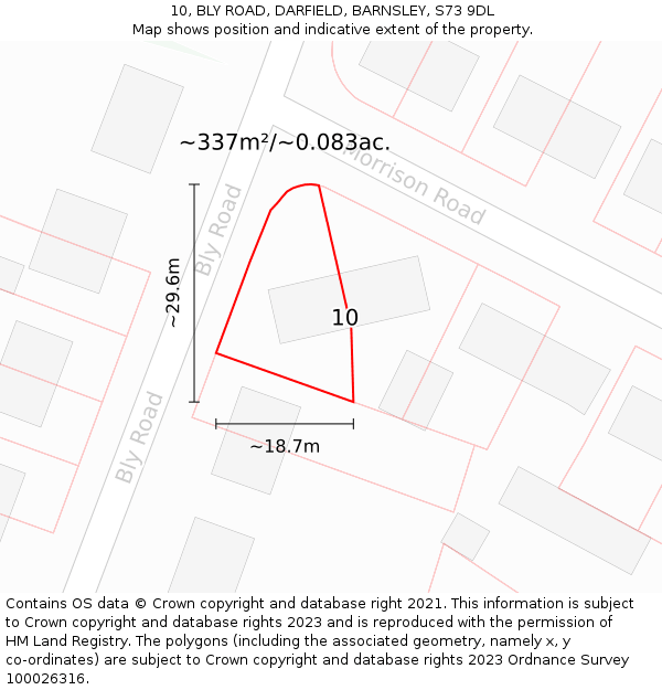 10, BLY ROAD, DARFIELD, BARNSLEY, S73 9DL: Plot and title map