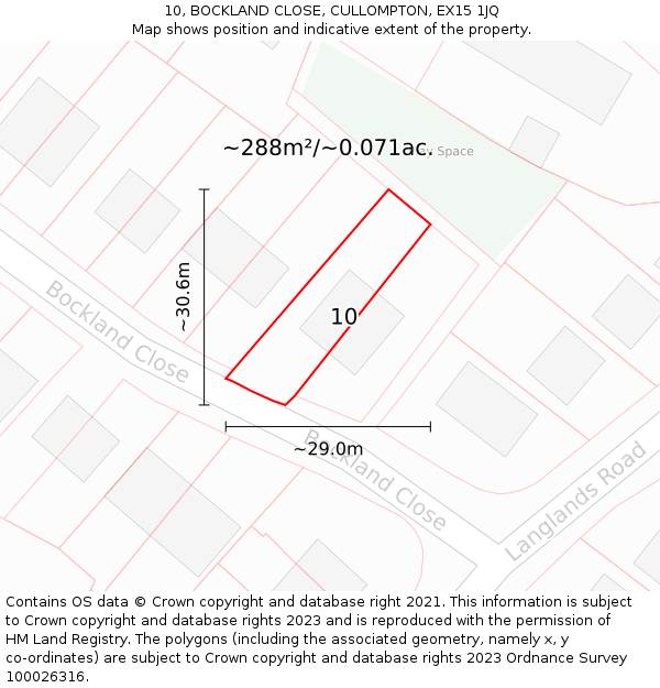 10, BOCKLAND CLOSE, CULLOMPTON, EX15 1JQ: Plot and title map