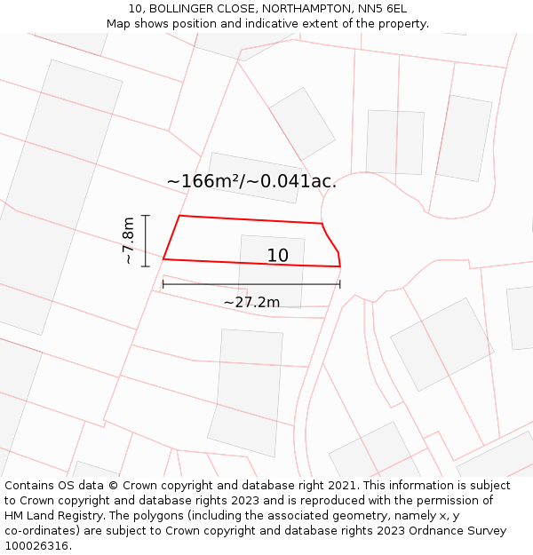 10, BOLLINGER CLOSE, NORTHAMPTON, NN5 6EL: Plot and title map