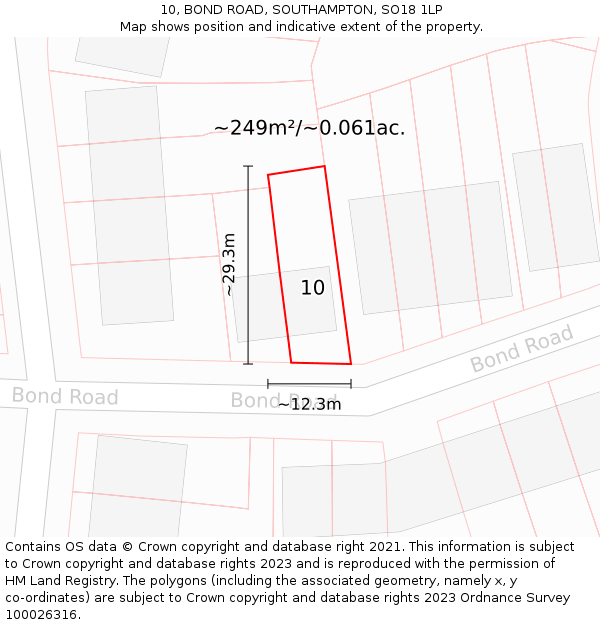 10, BOND ROAD, SOUTHAMPTON, SO18 1LP: Plot and title map