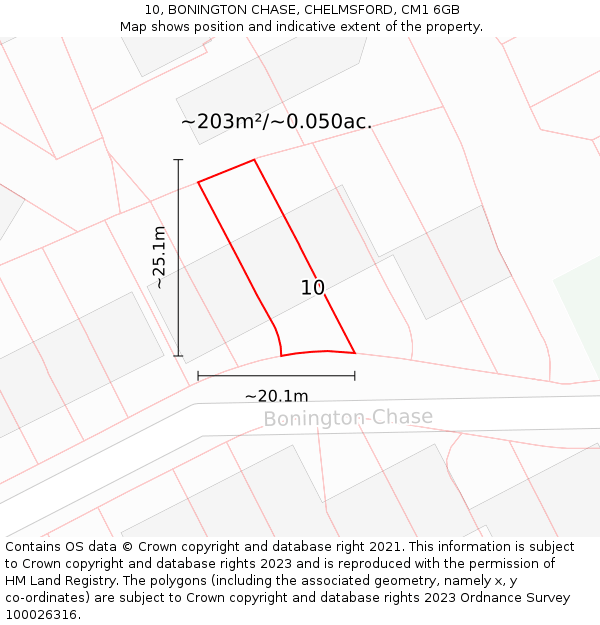10, BONINGTON CHASE, CHELMSFORD, CM1 6GB: Plot and title map