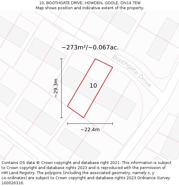 10, BOOTHGATE DRIVE, HOWDEN, GOOLE, DN14 7EW: Plot and title map