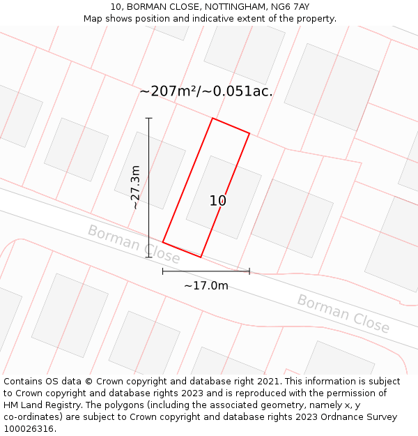 10, BORMAN CLOSE, NOTTINGHAM, NG6 7AY: Plot and title map