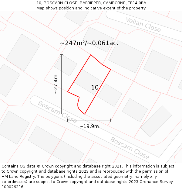 10, BOSCARN CLOSE, BARRIPPER, CAMBORNE, TR14 0RA: Plot and title map
