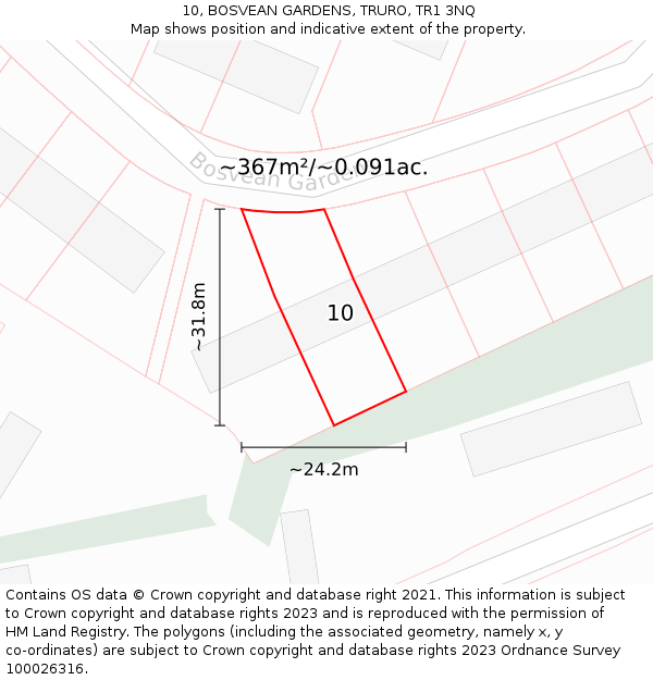 10, BOSVEAN GARDENS, TRURO, TR1 3NQ: Plot and title map