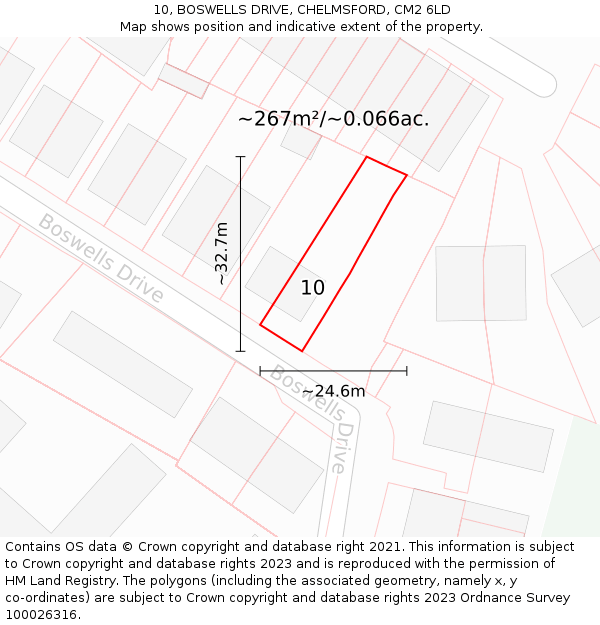 10, BOSWELLS DRIVE, CHELMSFORD, CM2 6LD: Plot and title map