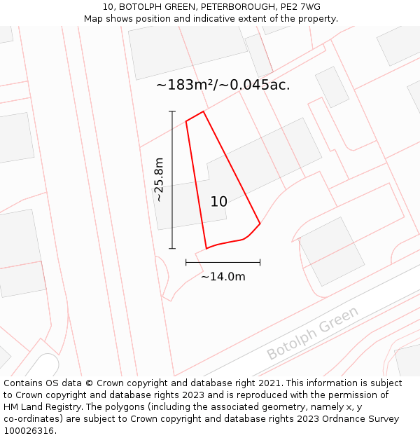 10, BOTOLPH GREEN, PETERBOROUGH, PE2 7WG: Plot and title map