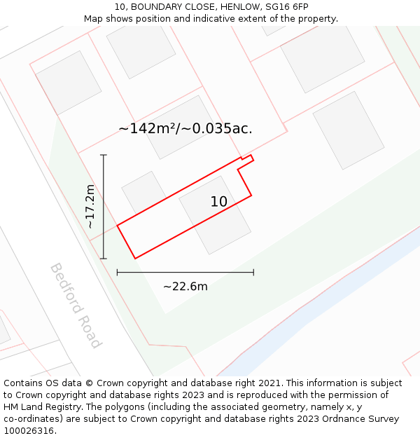 10, BOUNDARY CLOSE, HENLOW, SG16 6FP: Plot and title map