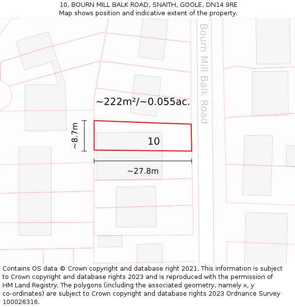 10, BOURN MILL BALK ROAD, SNAITH, GOOLE, DN14 9RE: Plot and title map