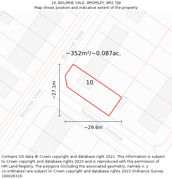 10, BOURNE VALE, BROMLEY, BR2 7JW: Plot and title map