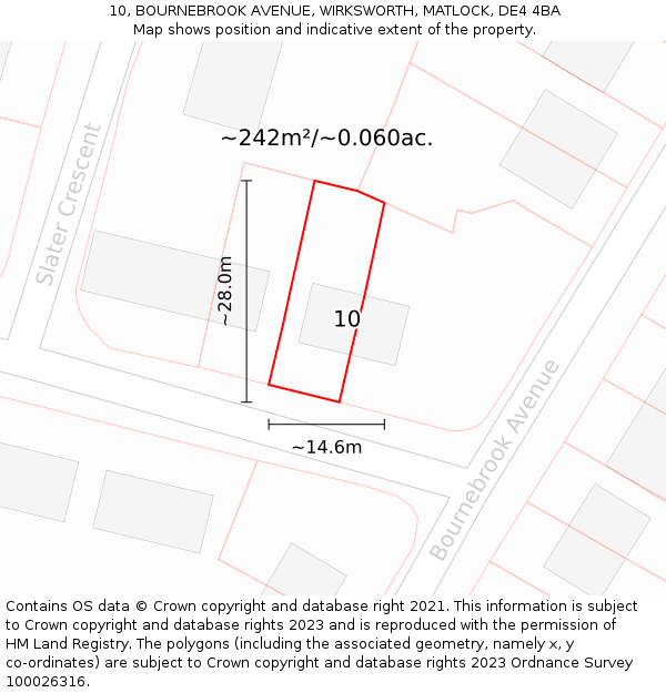 10, BOURNEBROOK AVENUE, WIRKSWORTH, MATLOCK, DE4 4BA: Plot and title map