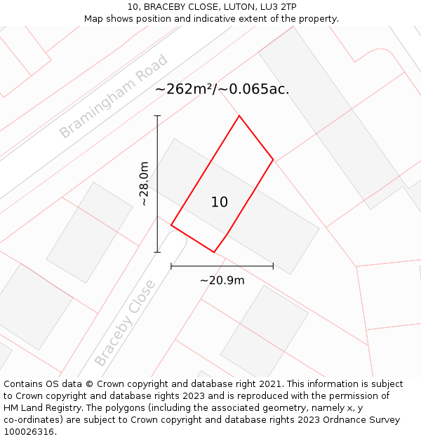 10, BRACEBY CLOSE, LUTON, LU3 2TP: Plot and title map