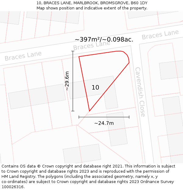 10, BRACES LANE, MARLBROOK, BROMSGROVE, B60 1DY: Plot and title map