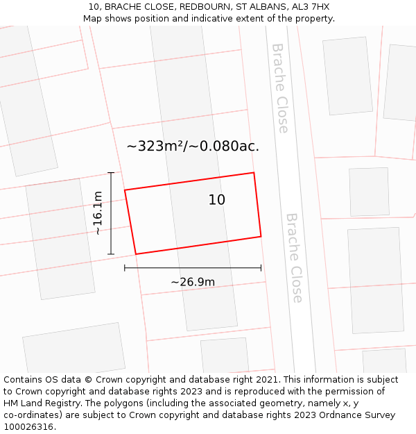 10, BRACHE CLOSE, REDBOURN, ST ALBANS, AL3 7HX: Plot and title map