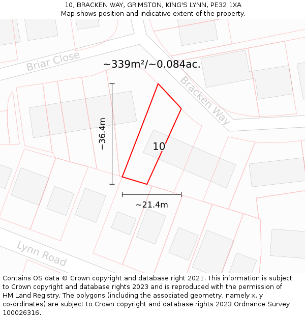 10, BRACKEN WAY, GRIMSTON, KING'S LYNN, PE32 1XA: Plot and title map