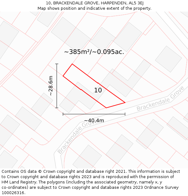 10, BRACKENDALE GROVE, HARPENDEN, AL5 3EJ: Plot and title map