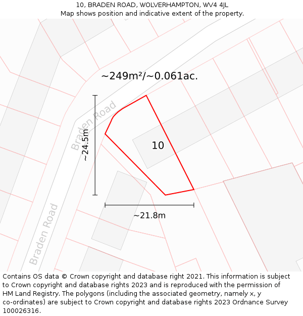 10, BRADEN ROAD, WOLVERHAMPTON, WV4 4JL: Plot and title map