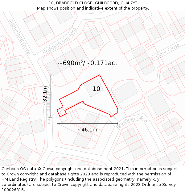 10, BRADFIELD CLOSE, GUILDFORD, GU4 7YT: Plot and title map