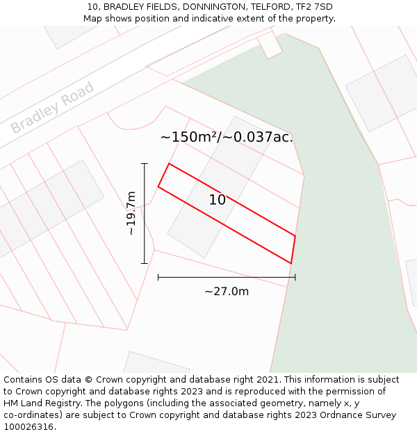 10, BRADLEY FIELDS, DONNINGTON, TELFORD, TF2 7SD: Plot and title map