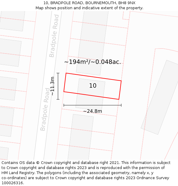 10, BRADPOLE ROAD, BOURNEMOUTH, BH8 9NX: Plot and title map