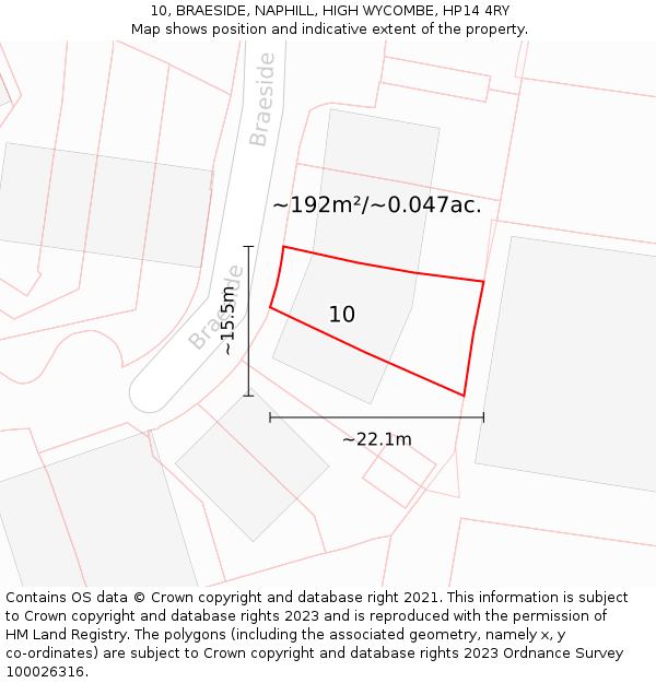 10, BRAESIDE, NAPHILL, HIGH WYCOMBE, HP14 4RY: Plot and title map