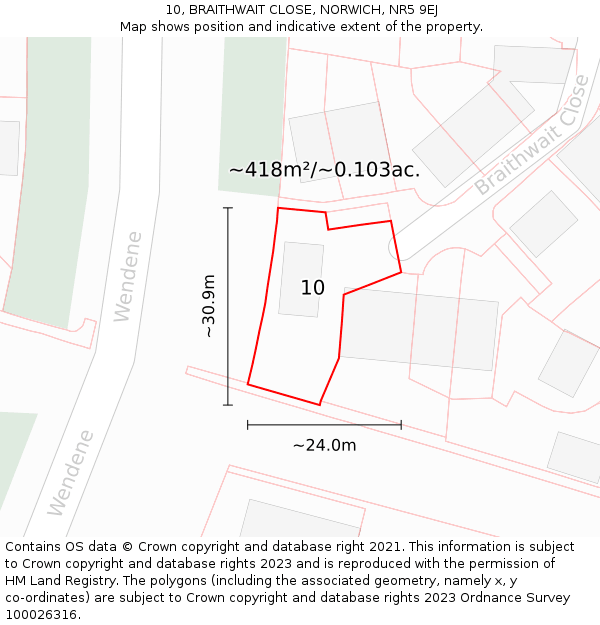 10, BRAITHWAIT CLOSE, NORWICH, NR5 9EJ: Plot and title map