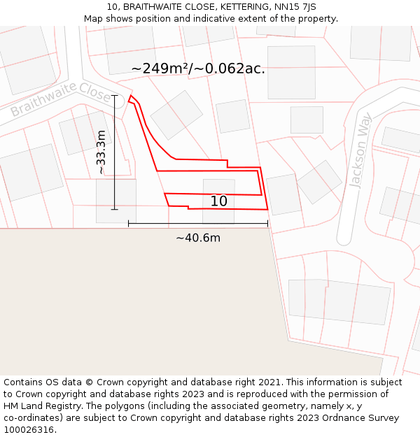 10, BRAITHWAITE CLOSE, KETTERING, NN15 7JS: Plot and title map