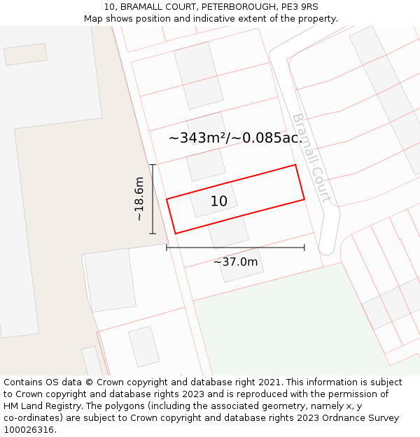 10, BRAMALL COURT, PETERBOROUGH, PE3 9RS: Plot and title map