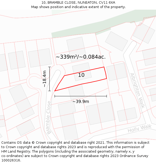 10, BRAMBLE CLOSE, NUNEATON, CV11 6XA: Plot and title map
