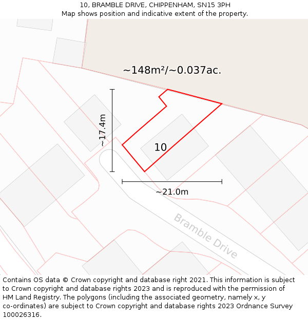 10, BRAMBLE DRIVE, CHIPPENHAM, SN15 3PH: Plot and title map