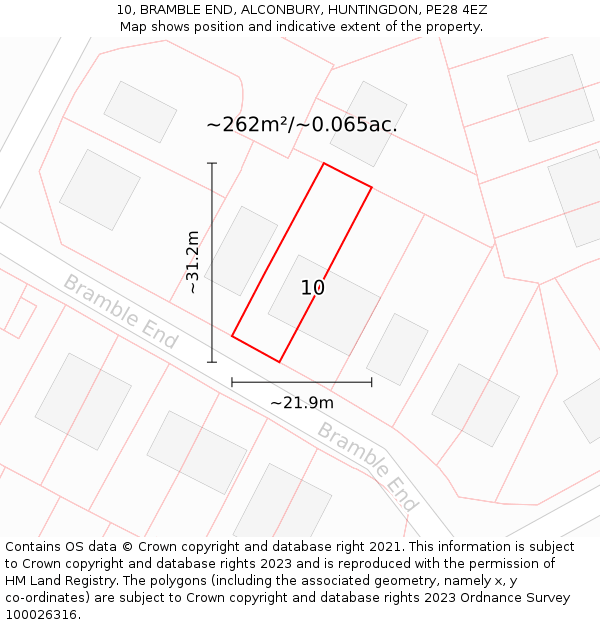 10, BRAMBLE END, ALCONBURY, HUNTINGDON, PE28 4EZ: Plot and title map