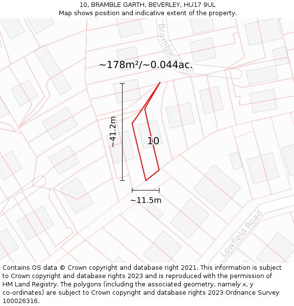 10, BRAMBLE GARTH, BEVERLEY, HU17 9UL: Plot and title map