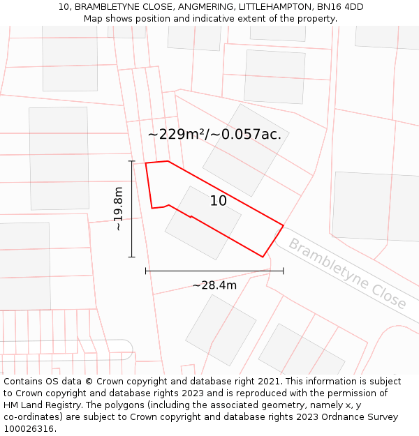 10, BRAMBLETYNE CLOSE, ANGMERING, LITTLEHAMPTON, BN16 4DD: Plot and title map