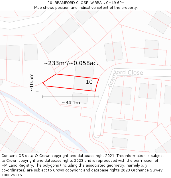 10, BRAMFORD CLOSE, WIRRAL, CH49 6PH: Plot and title map