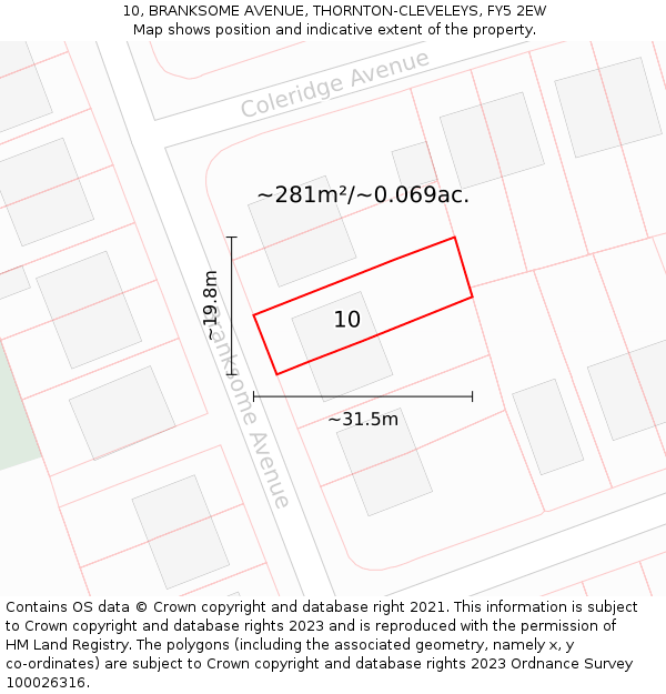 10, BRANKSOME AVENUE, THORNTON-CLEVELEYS, FY5 2EW: Plot and title map